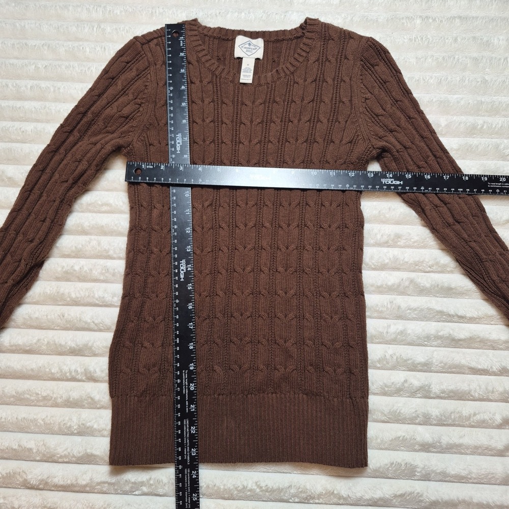 St Johns Bay Womens Brown Cable Knit Sweater Crew Neck Cotton Blend Size S - Picture 3 of 6